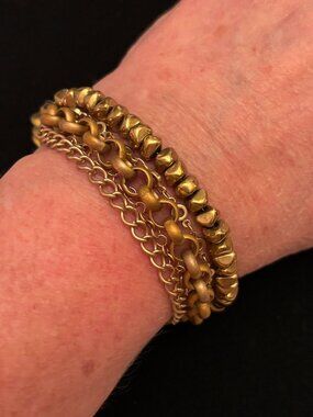 Marie Chavez Gold Tone Multi-Strand Layered Popcorn & Chains Bracelet